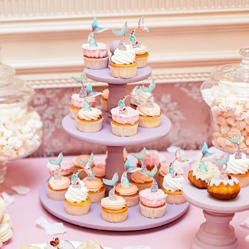 Blumomon 40 Stück Meerjungfrau Cupcake Topper Essbare Geburtstagstorte Topper Unter dem Meer Party Supplies Kuchen Dekoration Ocean Party