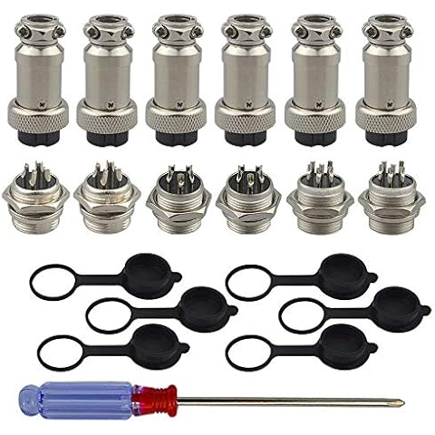 Conjunto de 6 conectores de aviación QitinDasen GX16 de 5A, 16mm macho hembra, con tapa protectora y destornillador Phillips Cover