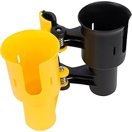 ROBOCUP, (Yellow & Black), Patented Boat Cup Holder, Clamp on Portable Storage Caddy Securely Holds 2 Drinks, Fishing Poles, Tools, Marine Gear | Perfect for Boating, Beach Umbrellas, Golf Carts