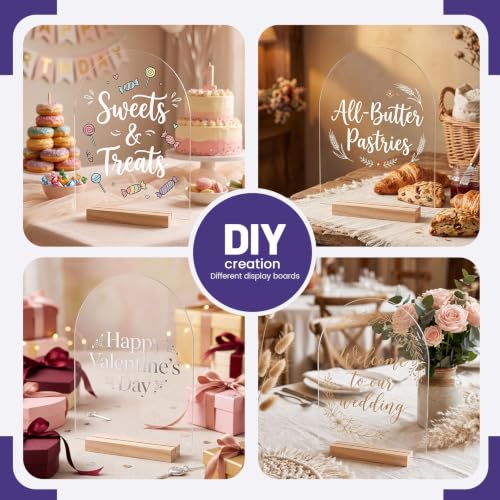 Image of Bercoor 5 Pack 8x10 Inch Blank Clear Arch Acrylic Sign with Wooden Stands, Arched Round Top Acrylic Sheet, Arch Table Numbers for DIY Name Card Gifts Event Party Sign Decoration