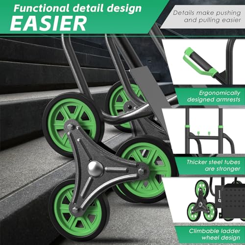 Stair Climbing Hand Truck 440lb,Heavy Duty Dolly Cart for Stairs,Thickened Upgraded Steel Tube Folding Stair Climbing Trolley with Six Wheels and Telescoping Handle