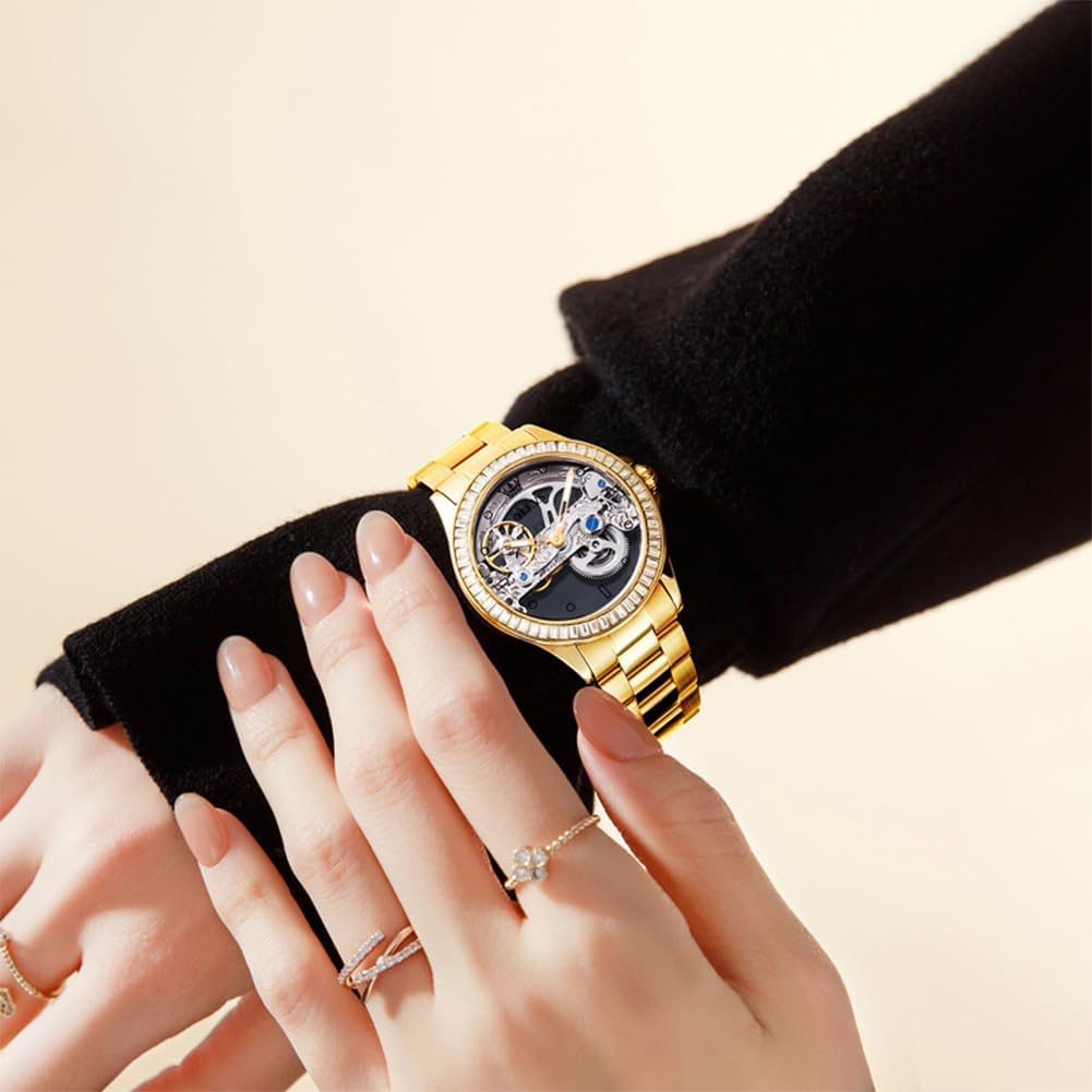 OLEVS Women Watch Skeleton Set Automatic Mechanical Silver Luxury Dress Waterproof Luminous Lady Watch Gift Set - Image 3