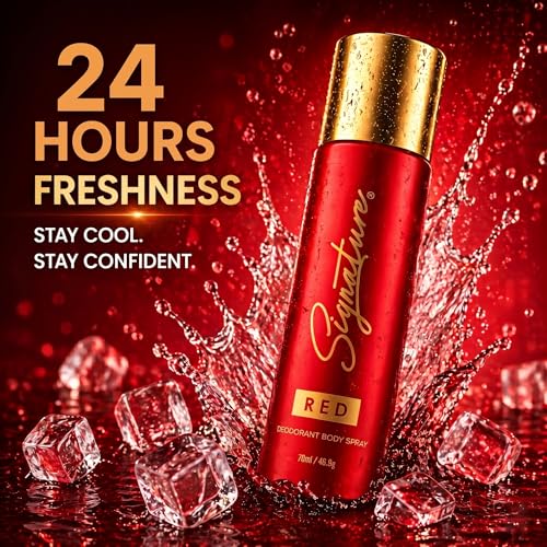 Image of Signature Deodorant Body Spray - Red | Elegent & Citrus Aromatic Scent | Long Lasting Fragrance | Skin Friendly Deo | Fights Body Odour | Everyday Use | For Men, Women (Unisex) | Pack of 2 (70ml x 2)