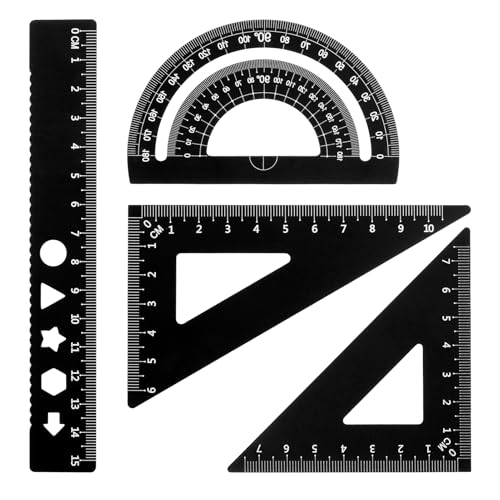 Juego de reglas de escala para arquitectos de metal - 4 piezas Kit de dibujo técnico, herramientas de geometría para matemáticas, transportador y triángulos, para estudiantes y profesionales