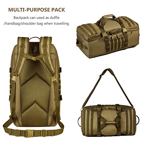 ArcEnCiel Outdoor Tactical Army Backpack Military Waterproof Camouflage Suitcase Hunting Mountain Sports Luggage Hiking Camping Bag -Rain Cover Included (Coyote Brown)