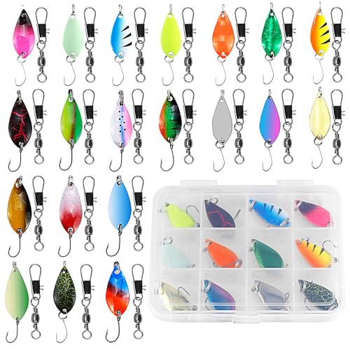 LPZMPZ 20 Pezzi Cucchiaini Pesca Spinning Trota 5g Spoon Trout Area con Scatola Trota Multicolore Cucchiaini Pesca Spoon, per Pesca alla Trota in Acqua Dolce e Salata Salmerini e Persici