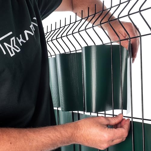 KADAX taśma maskująca PCW 35 m x 19 cm na ogrodzenie z podwójnymi prętami, osłona z 20 klipsami mocującymi, ochrona przed wiatrem, folia na płot prętowy (Zielony)