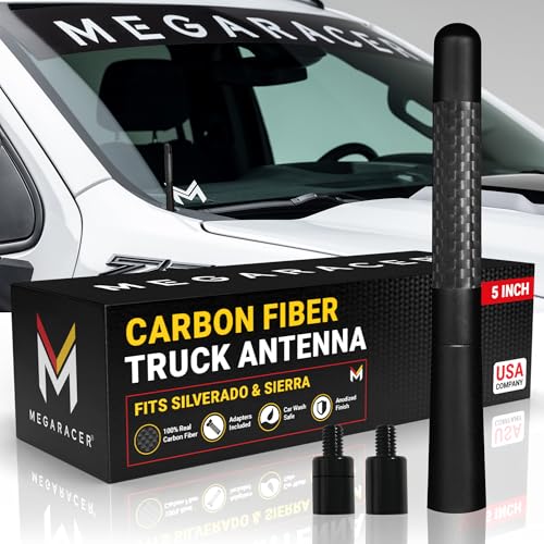 Anodized 5' Short Black Carbon Fiber Truck Antenna for Chevy Silverado & GMC Sierra 1500 2500...