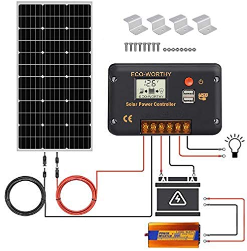 ECO-WORTHY 100 Watt Solar Panel RV Boat Kit with 1000W Off Grid Power Inverter for 12 Volt Battery System