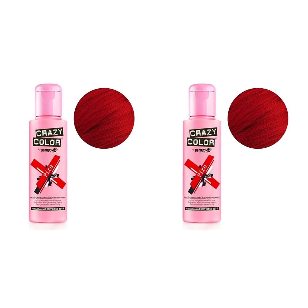 Renbow Crazy Color Semi Permanent Hair Color Cream Fire No.56 100ml (Pack of 2)