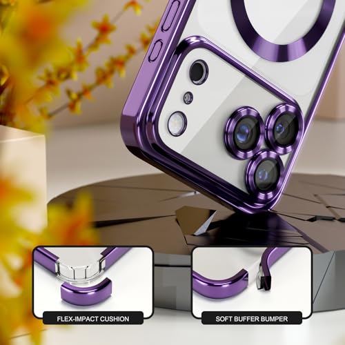 Image of Misea Magnetic for iPhone 17 Pro Case Compatible with MagSafe | [Never Yellowing] [Military Drop Protection] Full Camera Lens Protector Plating Soft Clear Phone Case for Women, Deep Purple