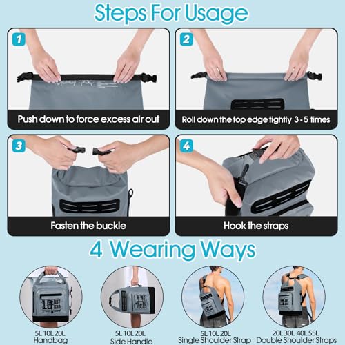 Image of MORXPLOR Dry Bag Waterproof,5L /10L /20L /30L /40L /55L Roll Top Dry Bag Backpack with WaterProof Phone Case for Swim,Kayak