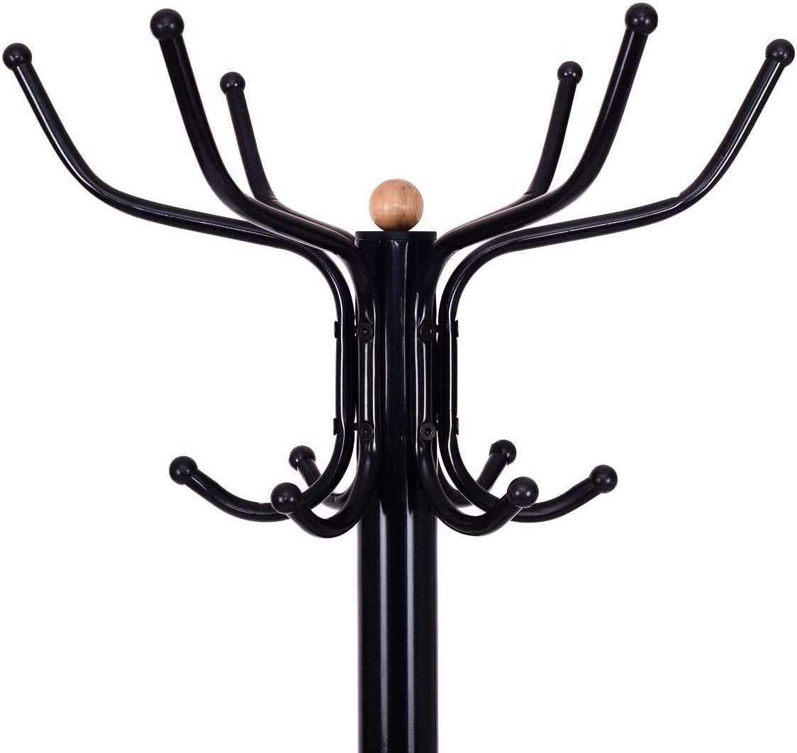 LDAILY Moccha Standing Coat Rack, Metal Frame, Study Portable Free Standing Entryway Hat Coat Jacket Umbrella Holder, Hanger with Base Coat Tree Stand, Black