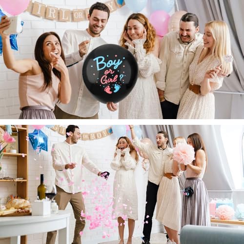 Image of Gender Reveal Balloon, 36 Inch Black Gender Reveal Balloon Big Boy or Girl Balloon Kit with Footprint Blue and Pink Confetti for Baby Genders Reveal Ideas Party Decorations Baby Shower Party Supplies