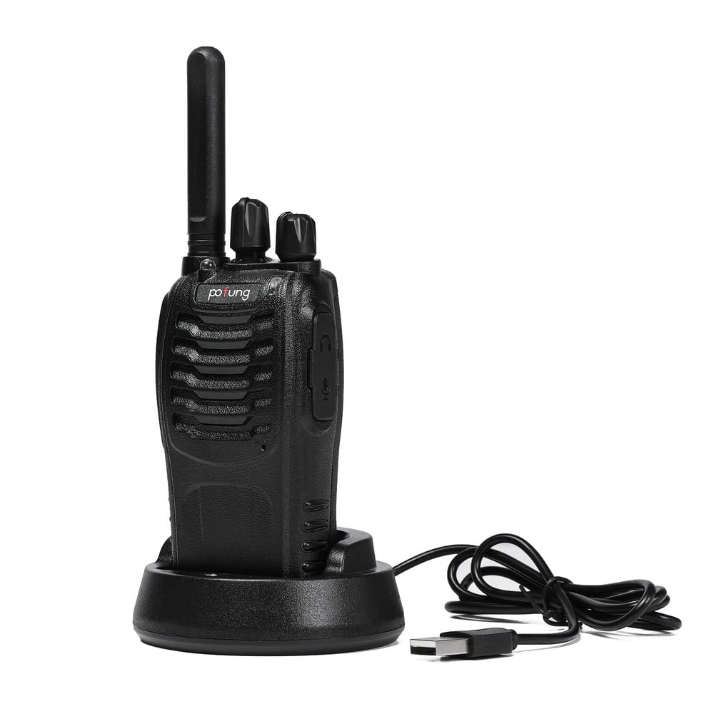 Talkie Walkie PT88E PMR446 sans Licence 16 Canaux, Rechargeable avec Chargeur USB, Lampe de Poche LED, Talkie Walkie Professionnel avec Oreillette pour la Famille, l'école (2pcs, Noir)