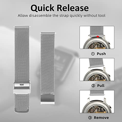Cobee Milanese Mesh Watch Bands, Quick Release Replacement Watch Straps Adjustable Stainless Steel Watchbands For Men Women Universal Metal Mesh Straps Compatible With 18Mm Lug Width(Silver, 18Mm) #TOP3