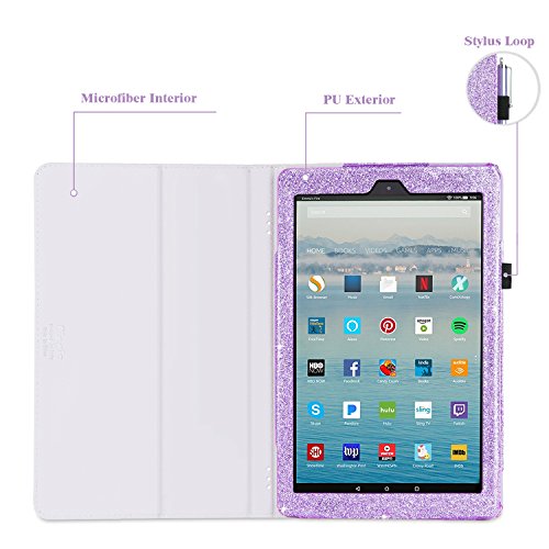 Case For All-New Amazon Fire Hd 10 Tablet (7Th / 9Th Generation, 2017 / 2019 Release), Fingic Luxury Sparkly Folding Stand Cover With Stylus Holder Auto Wake/Sleep Smart Case For Fire Hd 10.1 , Purple #TOP3
