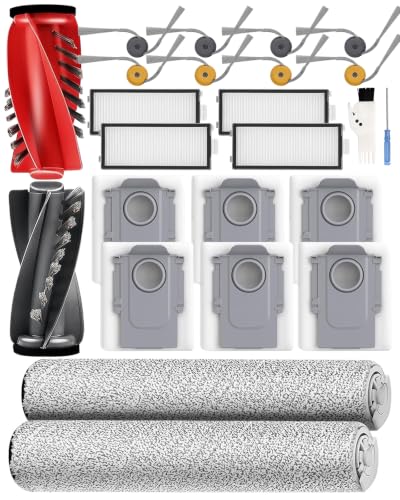 Image of Yivy 24 Pack Qrevo Curv 2 Flow Replacement Parts for Roborock Qrevo Curv 2 Flow Robot Vacuum,Qrevo Curv 2 Flow Accessories kit:2 Roller Mops 2 Main Brushes 4 Filters 6 Dust Bags 8 Side Brushes