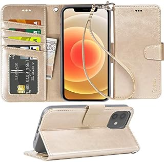 Arae Compatible with iPhone 12 Case and iPhone 12 Pro Case Wallet Flip Cover with Card Holder and Wrist Strap for iPhone 12/12 Pro 6.1 inch - Blue