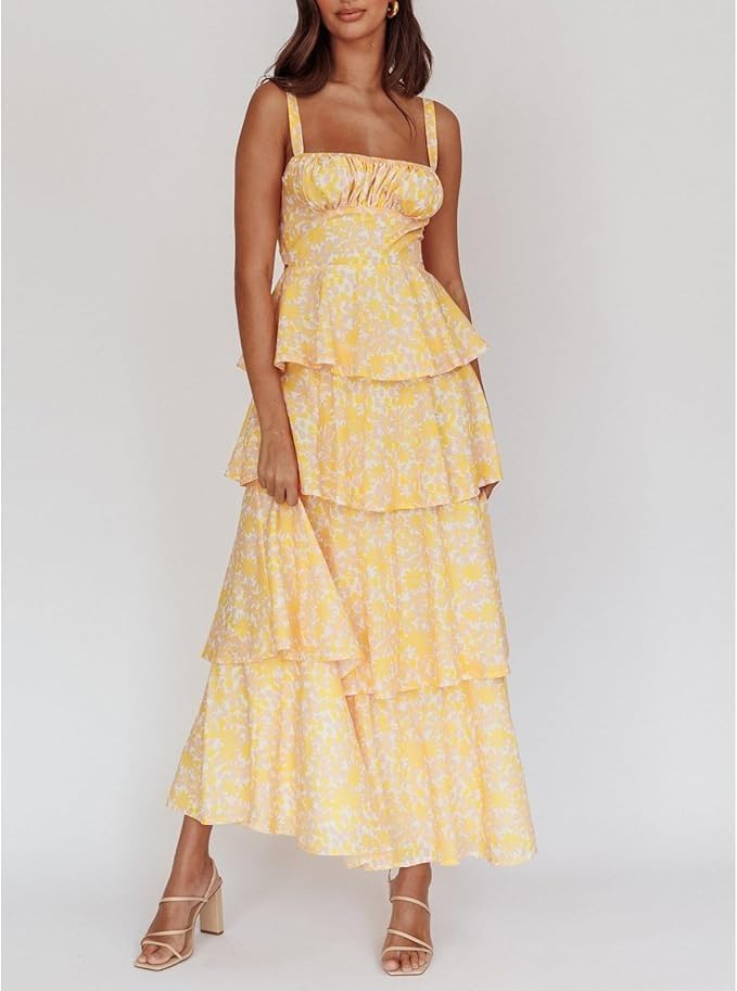 Women Floral Maxi Dress Sleeveless Bow Back Tiered Boho Flowy Long Dresses Summer Fall - Image 5