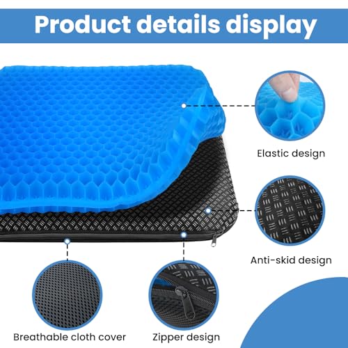 Image of Gel Cushion Orthopaedic Upgraded Seat Cushion Office Chair Breathable with Non-Slip Cover Gel Seat Cushion for Wheelchair Cushion Car Office Home