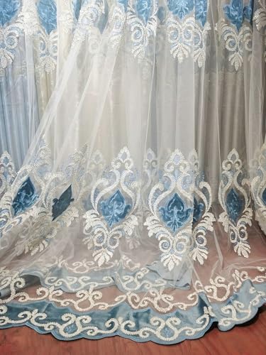 Wycian Cortinas cortas y finas cenefas de cortina para ventanas, semitransparentes, paquete de 2 unidades, poliéster bordado floral, 107 cm de ancho x 115 cm de alto
