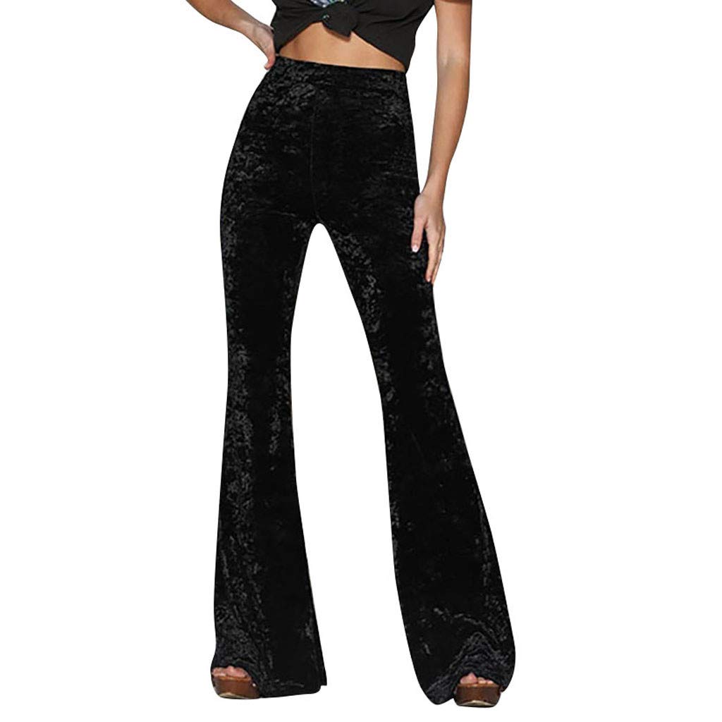 niuwa Leg Solid High Long Pants Waist Women Pleuche Pants Casual Wide Pants Loose Trousers