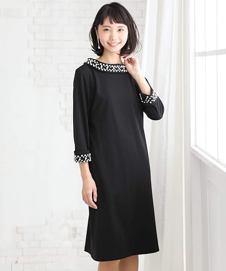 Amazon Nissen ニッセン ビジュー付ポンチジョーゼットサックワンピース レディース 黒 38 イブニングドレス 通販