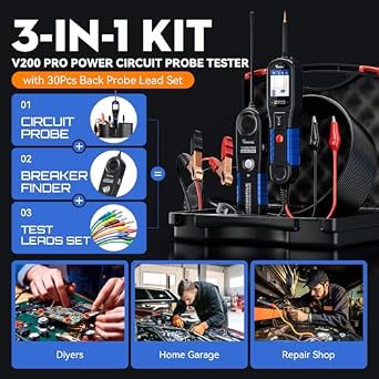 VDIAGTOOL VDIAGTOOL V200 PRO Upgrade Kit Automotive Power Circuit Probe Tester & 30PCS Back Probe Kit with VD30 Pro OBD2 Scanner Diagnostic Tool