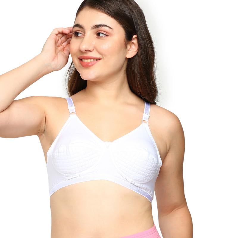BLOSSOM Women’s Pure Cotton Double Layer Non-Wired Full Coverage Bra – Everyday Comfort Lower Cup Support Wonder Lift