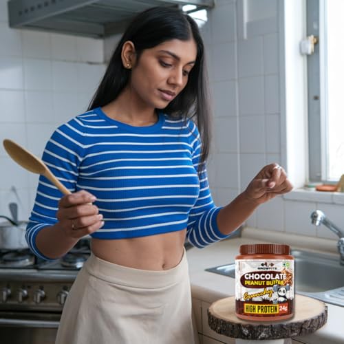Image of Growfitz Peanut Butter Chocolate Crunchy 800g | 24g High Protein Peanut Butter | 7g Fiber | Tasty & Healthy Nut Butter Spread for Breakfast & Snacks | Zero Sugar
