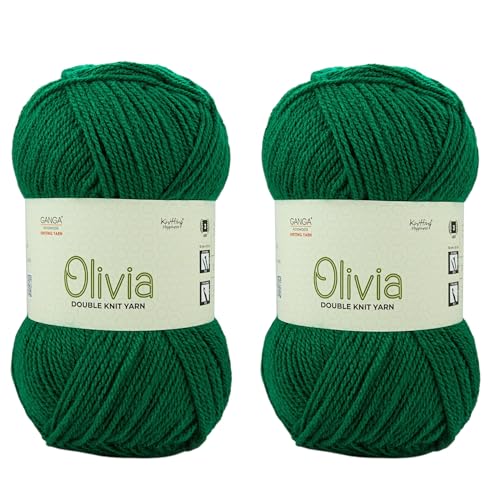 Image of Ganga Acrowools Olivia, Double Knit Yarn. Hand Knitting And Crochet Yarn. Oekotex Class 1 Certified. Pack Of 2 Balls - 100Gms Each. Shade No - Olv017, Green