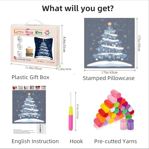 Image of DIY Latch Hook Pillow Kits for Adults Merry Christmas Winter Christmas Tree Pillow Cover Printed Pillowcase Crochet Yarns Hooking Handmade Cushion for Home Sofa Decoration 17x17inch(3)