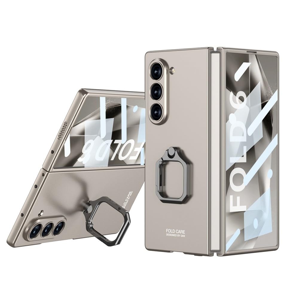 Generic Custodia rigida a libro compatibile con Samsung Galaxy Z Fold 7 (colore: grigio chiaro), ultra sottile, con supporto ad anello per dito, pellicola PLUSScreen