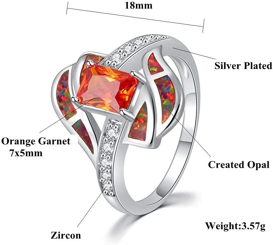 CiNily White Gold Plated Created Orange Fire Opal Rings Size 5-12 - Image 5