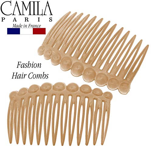 camila paris cp28922 french hair side comb small rounded beige french twist hair combs decorative strong hold hair clips for women bun chignon up-do styling girls hair accessories made in france