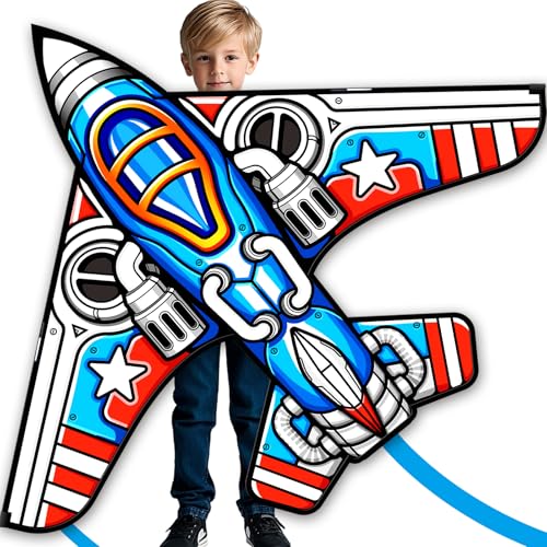 Doinfly Fighter Kite Set, Suitable for Children Aged 8 to 12, Adults, Easy-to-Fly and Easy-to-Assemble Kite Suitable for Beginners (Fighter Plane-Blue, 1)