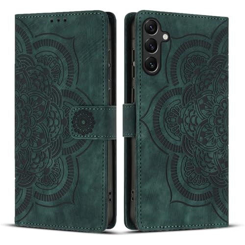 Étui pour Samsung Galaxy A35 vert foncé portefeuille en cuir à rabat