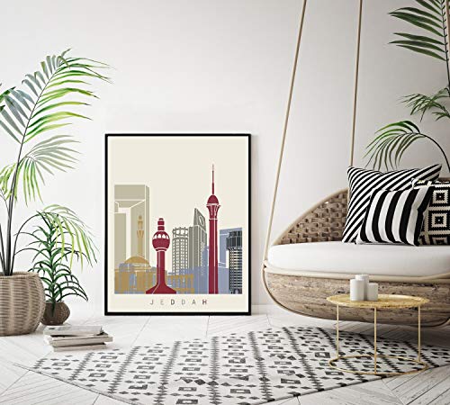 Jeddah Skyline Poster Papel Acuarela 12X16 Inches
