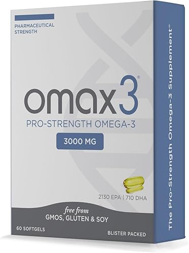 Omax3 Aceite de pescado omega-3 ultra puro de fuerza profesional, 1000 mg, soporte máximo para articulaciones y músculos, EPA DHA, certificado NSF,