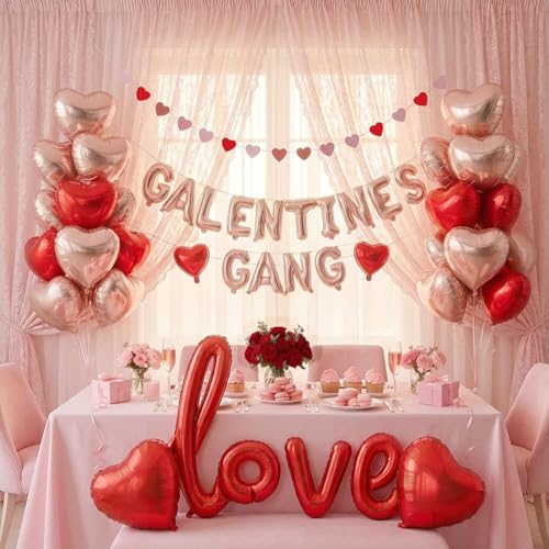Galentine's Day Balloon Decorations Kit -with Red Rose Gold GALENTINES GANG & LOVE Heart Foil Balloons for Best Friends Bachelorette Bridal Shower Valentine's Celebration Decorations (Red Rose Gold) by kozee - Used condition - US$7.08