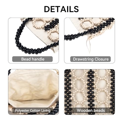 Image of YYW Unique Handmade Wooden Bead Tote Bag for Women, Small Handwoven Clutch Purses Woven Bucket Handbag and Drawstring Handbag