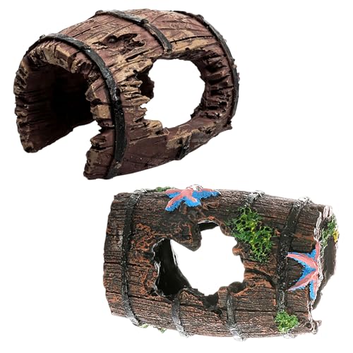 Simsky ‌2 Stück Realistisches Baumstamm Aquarium Dekor - Naturliches Moos Design, Harz Aquarium Deko Höhle für Reptilienversteck & Betta Fisch Habitat, Aquascape Landschaftsdeko