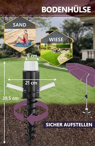 4smile Sunnyjoy Sonnenschirm Strand 3-IN-1 Set - Strandschirm windfest stabil, UPF 50+ Sonnenschirm Strand - Robuster Strandschirm mit Bodenhülse & Schutzhülle, Ø 180 cm, Fb. Anthrazit – Bild 6
