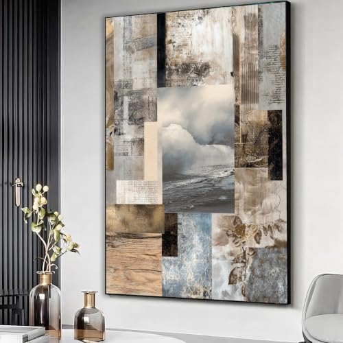 Peinture collage côtière vagues océaniques avec toile texture vintage 80x110cm