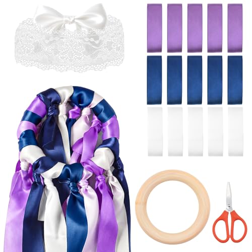 15 Rubans jeu de Ruban Mariage Bleu Violet Ruban Satin Blanc Anneau en Bois Ciseaux Orange Masque Pour Les Yeux en Dentelle Inclus Bouquet Mariée Bouquet...