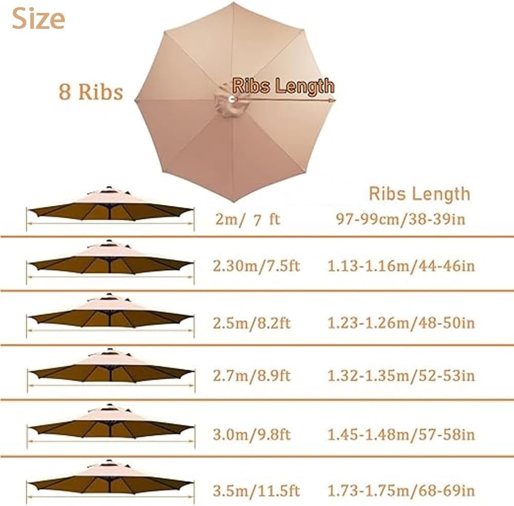 7ft 9ft 10ft Patio Umbrella Replacement Canopy for 8 Ribs, Market Yard Table Umbrella Replacement Top Cover, Outdoor Round Parasol Cover Cloth