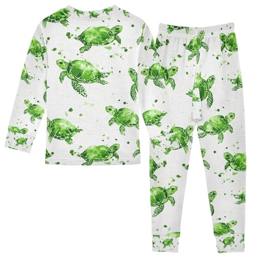 senya Cute Turtle Green Painting Pajamas Set Long Sleeve Soft Cotton Sleepwear 2 Piece2