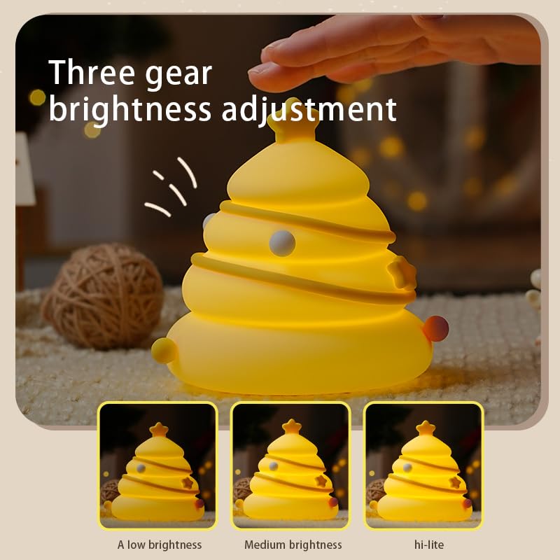LED-Weihnachtsbaum-Nachtlicht, 3 Stufen, dimmbar, Kinderzimmer-Dekor, niedliche Lampe, Silikon-Quetschlicht, wiederaufladbar, Nachttischlampe zum Stillen, Kleinkind, Baby, Kinderdekoration