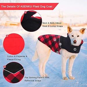 ASENKU Dog Plaid Coat Dog Reversible Winter Jacket Waterproof Windproof Cold Weather Pet Vest Dog Clothes Apparel for Small Medium Large Dogs, Red, M ASENKU Dog Plaid Coat Dog Reversible Winter Jacket Waterproof Windproof Cold Weather Pet Vest Dog Clothes Apparel for Small Medium Large Dogs, Red, M